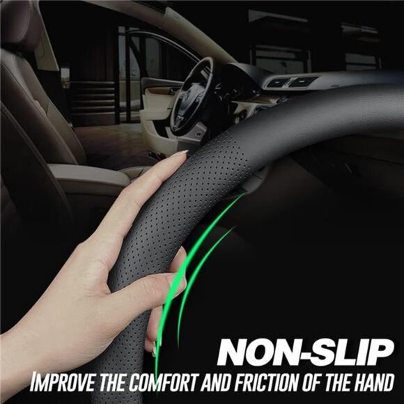 Nappa Premium Leather car Steering Wheel Cover, Non-Slip, Breathable, Universal - Picture 2 of 7
